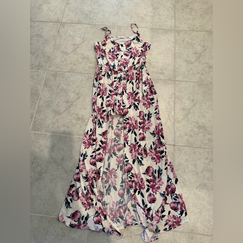 Peach Love California Floral Maxi Romper Dress